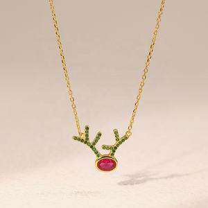 Perhiasan Natal 925 perak murni zirkon hewan tanduk rusa besar tanduk rusa liontin kalung untuk wanita - Product Image 1