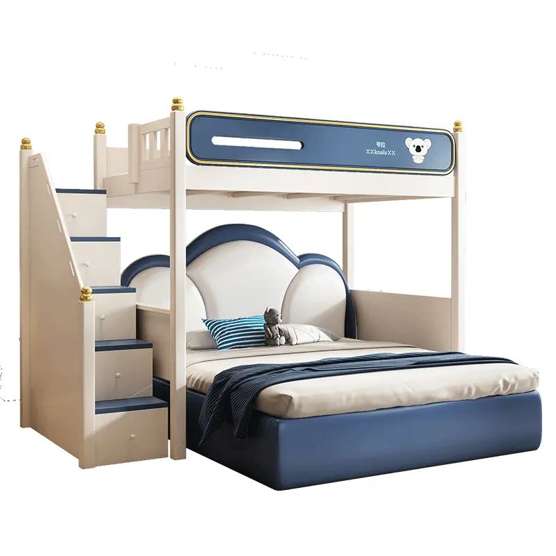 Bedroom Set Leather Bed Style Bunk Bed Kids Bedroom Bed High Quality Modern For Kids Boy Koala Pattern Home Furniture Storage