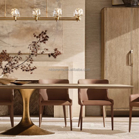 Table à manger sculpturale en bois avec piétement en acier inoxydable, plateau en forme de bateau à bords biseautés pour mobilier de salle à manger de luxe