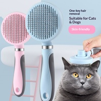 Brosse autonettoyante anti-poils pour animaux de compagnie en acier inoxydable et plastique, à un seul clic, pour chiens et chats, respectueuse de la peau