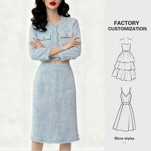 Conjunto de Traje de <span class=keywords><strong>Tweed</strong></span> Personalizado YFY para Mujer, Chaqueta y Falda Midi, Otoño Invierno, Elegante, Diseño Coreano, Venta al por Mayor de Fábrica - Product Image 1