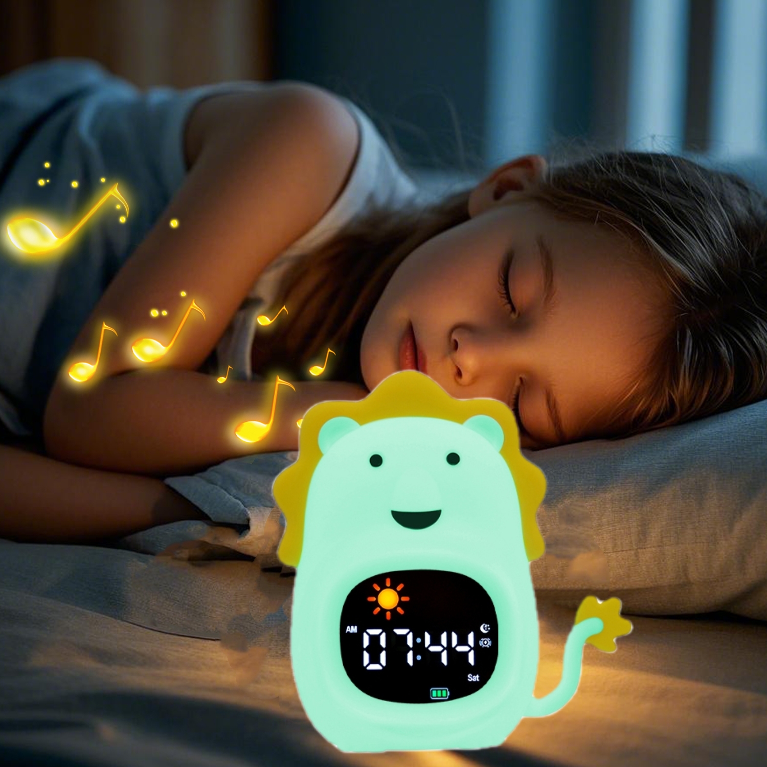 Kid Sleep Trainer Clock Sunrise OK to Wake up Dual Alarm Clock Sound Machine Snooze Sleep Aid Speaker Nursery Night Light