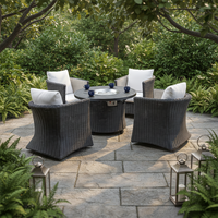Meubles de jardin modernes d'extérieur, ensemble de meubles de patio en rotin et osier avec table à feu, ensemble de Ratan, meubles de jardin