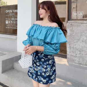 กระโปรงผ้ายีนส์ทรงเอไลน์สำหรับผู้หญิงขนาดใหญ่พิเศษกระโปรงผ้าฝ้ายสีน้ำเงินเข้มลายดอกไม้ N8079 - Product Image 5