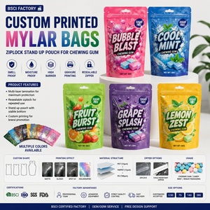 Bolsas de Mylar Impresas Personalizadas de Fábrica BSCI, Bolsa con Cierre Hermético de Múltiples Colores, Bolsa Laminada con Base para Chicles - Product Image 1