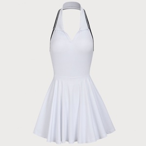 New Arrival Womens White Quick Dry Tennis Dress With Removable Shorts Outdoor Stretchy <b>Elastic</b> Zipper Tenniscore for Sexy Women - Product Image 4