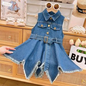 Abito Estivo 2026 da Ragazza Stile Cowboy con Bordo Irregolare, Canotta Senza Maniche e Cintura in Vita per Bambine di Mezza Età - Product Image 4