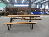 Mesa ADA de madera de Metal para restaurante al aire libre con Banco, mesa de Picnic rectangular recubierta de termoplástico de 4 "6" 8 "para discapacitados