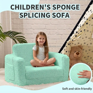 Mini-canapé confortable 2-en-1 pour enfants, fauteuil moderne en polaire vert sauge, canapé-lit en mousse souple pour chambre à coucher - Product Image 2