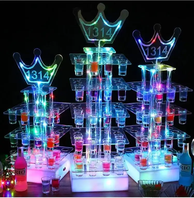 Cocktail Colorful Glowing LED Cup Holder Wine Rack VIP Service LED Bottle Presenter For 12 24 36 Shot Glass