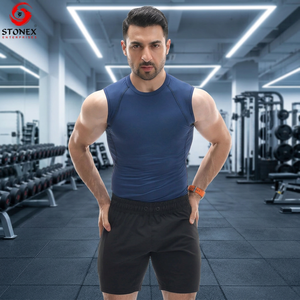 Men's Blue Short Sleeve <b>Compression</b> <b>Shirt</b> Quick Dry Eco-Friendly 100% Polyester Workout Top for Gym Fitness Adults Wholesale - Product Image 5