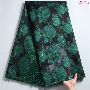 Tissu de dentelle brodée africaine <span class=keywords><strong>2021</strong></span>, tulle français doré, dentelle à plumes, broderie nigériane, tissu jacquard bronzé pour fête 2275 - Product Image 4