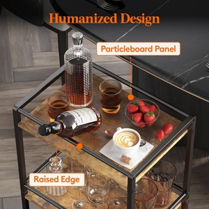 Kitchen Wooden &amp; Metal Storage Shelf 3-Tier Bar Serving Rolling Cocktail <strong>Trolley</strong> Bar Storage Shelf <strong>on</strong> Lockable <strong>Wheels</strong> - Product Image 4