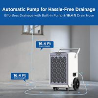 Déshumidificateur commercial électrique Moiswell, nouvelle génération, 160 pintes/jour, avec pompe et tuyau de drainage |   Dégâts d'eau lourds dans le sous-sol, débit d'air de 265 CFM