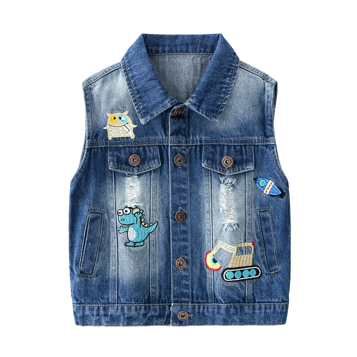 Latest Autumn Boys Vests Sleeveless Children Outwear Animal Embroidery Denim Casual Unisex Vest Jacket for Kids