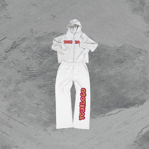 Puff Print Casual <b>Knitted</b> Hoodies Sweatpants <b>Set</b> for Autumn Custom Logo 500 GSM Fleece Lined Tracksuit Heavyweight Plus Size - Product Image 3