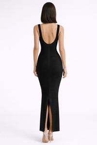 SHENGFU Abito Fasciante Nero <span class=keywords><strong>da</strong></span> Donna, Elegante Vestito Lungo Aderente Stile Avvolgente con Schiena Profonda a U, per Serate, Feste e Club, Vestito Lungo Slim Fit - Product Image 2