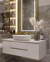 Meuble-lavabo mural moderne et minimaliste sur mesure, élégant, avec éclairage LED, de luxe, pour salle de bain d'hôtel ou d'appartement