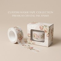 Pita Washi PET Matte Lebar 75mm dengan Tekstur Timbul Tinta Kristal 3D Kustom, Motif Renda Victoria Vintage, dan Bunga Pres