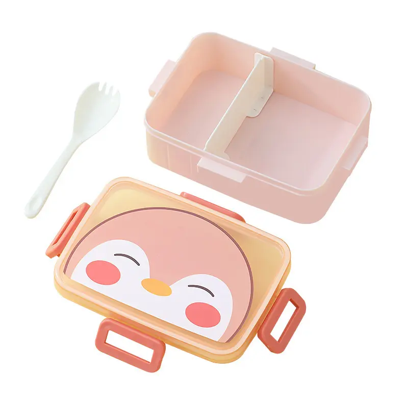 Modern minimalist Cartoon Plastic Lunch Box 4 Buckle Sealed Leak-proof Fresh-keeping bento Box Outdoor Portable Lunch container