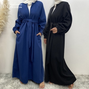 Abrigo Abaya de Color Sólido para Otoño e Invierno con Bolsillos Laterales, Chaqueta Gruesa y Cálida de Poliéster para Mujeres Musulmanas 1995 # - Product Image 1