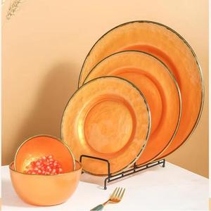 Sıcak satış açık lüks yeşil altın cam çok renkli altın jant yemek cam yemekleri plaka düğün dekorasyon altında şarj - Product Image 4