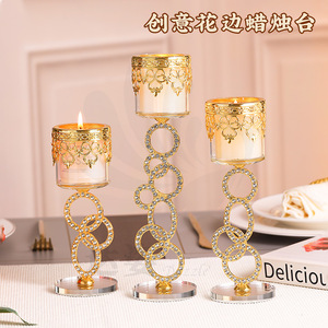 Ensemble de chandeliers en cristal avec design anneau doré, support en verre, décorations de table de mariage - Product Image 5