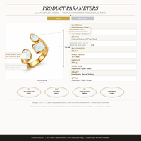 Bague en acier inoxydable plaqué or 18 carats avec incrustation géométrique en coquillage naturel, ouverte et ajustable, étanche, pour femmes