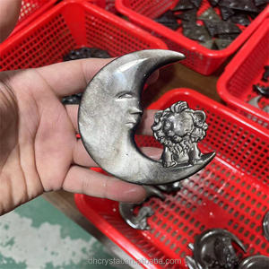 Cristal de Obsidiana Natural de 85 mm, Tallado de Luna con <span class=keywords><strong>Mono</strong></span>, Piedra Preciosa Curativa, Cristal de Plata Brillante, en Venta - Product Image 6