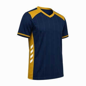 Jersey Sepak Bola V-Neck Custom Stripe dengan Panel Chevron OEM, Kaos Sepak Bola Cepat Kering Grosir, Seragam Tim - Product Image 4