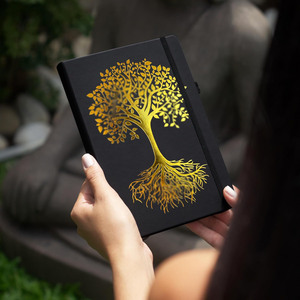 Ensemble de stylos journal personnalisé A5 à couverture rigide en <span class=keywords><strong>cuir</strong></span> végétalien, arbre doré, carnet de notes à reliure en spirale, cadeau de couture à la <span class=keywords><strong>selle</strong></span> pour femmes/hommes - Product Image 5