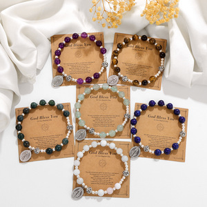 Religiöse selige Mutter Mary Charm Armband 8mm Edelstein katholischen Rosenkranz Armband mit wundersamen Metall - Product Image 1