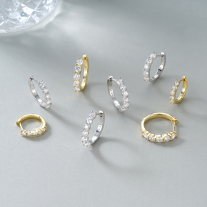 Sparkling Moissanite Diamond <strong>Hoop</strong> 925 Sterling <strong>Silver</strong> 11-15mm 0.60-2ct TW Women 14K Gold Plated Elegant Clip-on Huggies Earring - Product Image 2