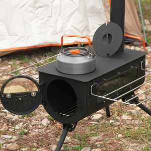 Réchaud de camping portable d'extérieur, brûleur à bois coupe-vent, cuisinière pliable mobile, avec verre ignifuge, type séparé - Product Image 4