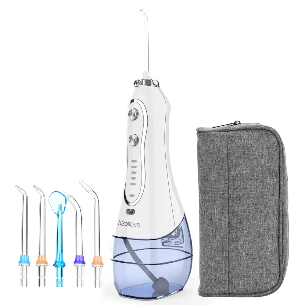 H2ofloss flosser gigi elektrik, irigator gigi listrik jet air portabel Mini, flosser gigi Oral ditingkatkan 300ml