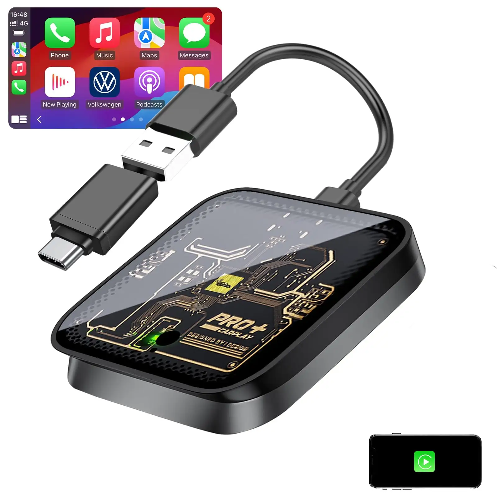 Phoebus bağlantı taşınabilir Carplay kablosuz adaptör kaynağı için zincir Android kutusu araba mini cihaz kablosuz carplay dongle