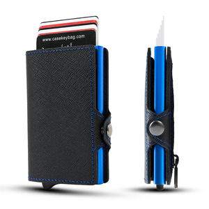 Casekey Custom Color Ultra Thin Aluminum Alloy <b>Card</b> Holder RFID Saffinao Real Leather Pop up Credit <b>Card</b> <b>Wallet</b> With Coin Purse - Product Image 1