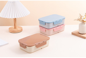 Fiambrera de 3 rejillas <span class=keywords><strong>rectangular</strong></span> para microondas de plástico de 1,2 L al por mayor, contenedor de comida Bento con juego de cubiertos - Product Image 3