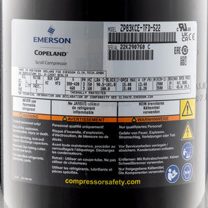 Compresor de Refrigeración Scroll Copeland ZP83KCE-TFD-250 ZP83KCE-TFD-420 ZP83KCE-TFD-950 R410A - Product Image 4