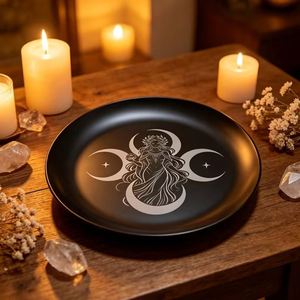 Bandeja Decorativa Triple Diosa de Acero Inoxidable Negro, Tablero de Altar de Bruja, Lecturas de Adivinación, Exhibición de Cristales, Promocional Wiccano - Product Image 1