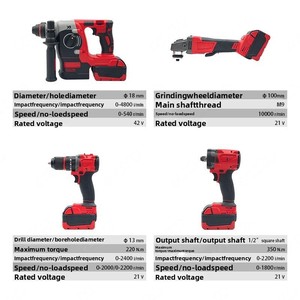 Kit combiné d'outils électriques <span class=keywords><strong>sans</strong></span> <span class=keywords><strong>fil</strong></span> 4 pièces comprenant une meuleuse d'angle, une perceuse <span class=keywords><strong>sans</strong></span> <span class=keywords><strong>fil</strong></span>, un <span class=keywords><strong>marteau</strong></span> perforateur et une clé à chocs avec batterie au lithium - Product Image 3