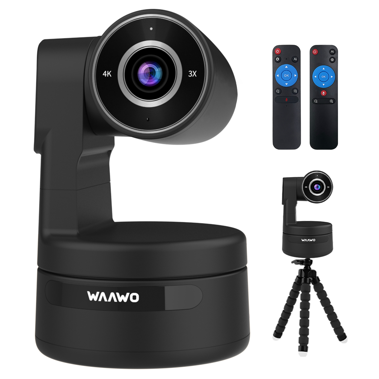 USB-камера с пультом дистанционного управления, зуммируемая подключи и работай, со складным кронштейном для рабочего стола, внешний штатив с ИИ-обрамлением, автоматическая веб-камера PTZ 4K