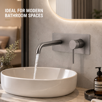Robinet de salle de bain mural en laiton, monotrou, monocommande, en céramique, design moderne, gris anthracite, pour lavabo, hall, extérieur, salon