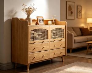 Midcentury Modern Birch Wood Dresser <b>6</b>-<b>Drawer</b> Storage Chest Freestanding Living Room Cabinet - Product Image 4