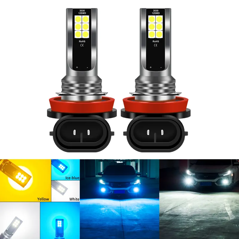 مصباح ضباب LED للسيارة 12 فولت H7 H4 H11 H8 9005 9006 مصباح أبيض ساطع للغاية