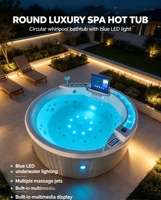 Outdoor-Whirlpool für 4 Personen, großer runder Pool, Acryl-Spa-Wanne mit Smart-Panel, konstanter Temperaturheizung und Sprudelmassage