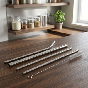 Stainless Steel <b>Drinking</b> <b>Straws</b> Set 4-Pack Reusable Bar Accessories Minimalist Design With Cleaning Brush - Product Image 4