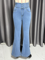 Jean Skinny Taille Haute Femme en Denim Délavé, Extensible, Multi-Boutons, Effet Sculptant, Longueur Intégrale, Vente en Gros