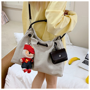 High-End Minimalist Denim Tote <b>Bag</b> Genuine Leather <b>Large</b> Capacity Versatile Vintage Single Handle Shoulder <b>Bag</b> for Commuting - Product Image 4