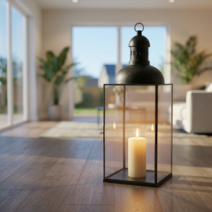 Portavelas de Cristal con Marco de Metal Negro al por Mayor para Decoración del Hogar y Patio - Product Image 1